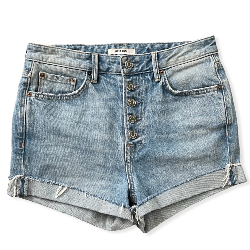 Grlfrnd Bobbi Hi rise Exposed Button up Cuffed Jean Shorts Size 27
